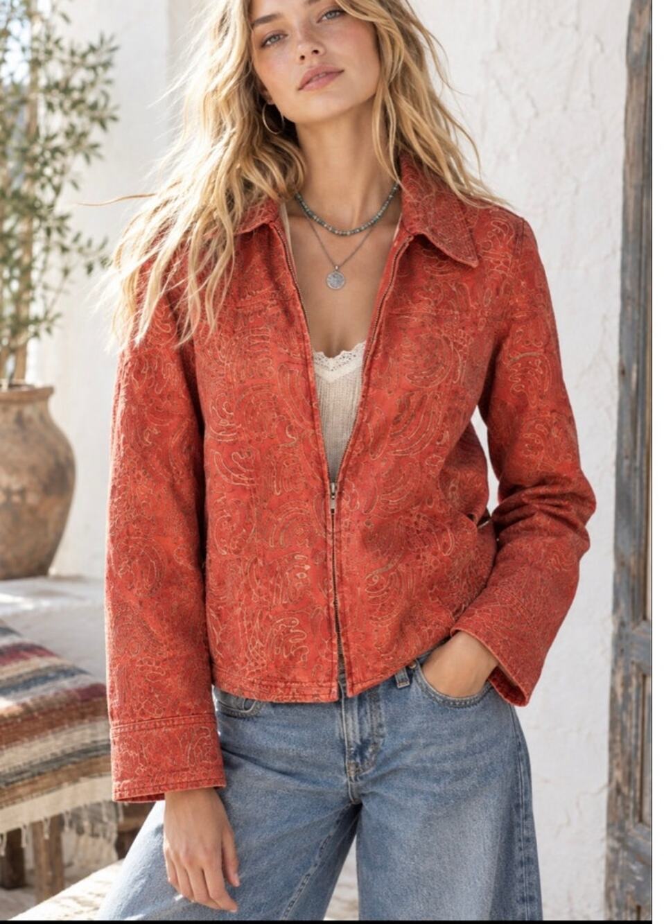 Vintage Tantrums Vibrant Embroidered Rustic Casual Jacket